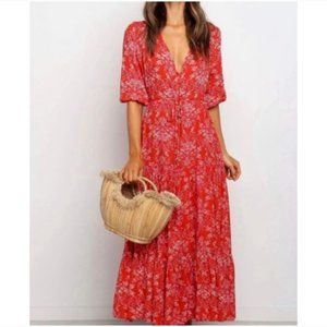 ABEL THE LABEL Strawberry Kisses Boho Maxi Dress